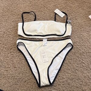 Cupshe White Bikini Set with Black Trim NWT size Large